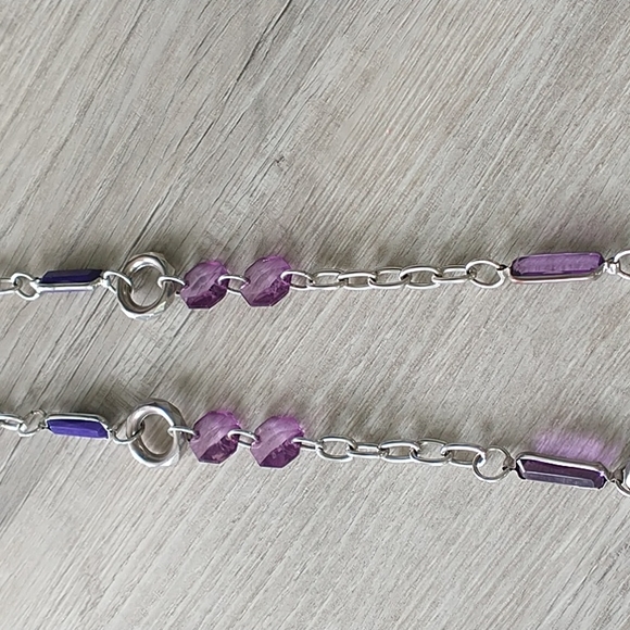Vintage retro silver tone purple enamel transparent beaded necklace - Picture 8 of 9